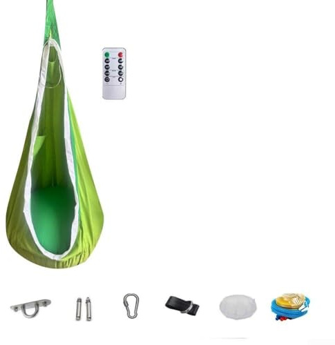 Durashmall Sensory Swing for Indoor and Outdoor Use Supporting Autism and ADHD with Premium Polyester Fabric and 300 Pound Weight Capacity Non Slip PVC Air Cushion and Reinforced (green)