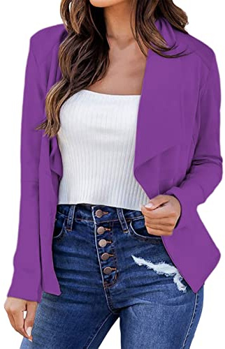 Generisk dam jersey blazer beige kort, bolero festlig lång ärm, kort blazer elegant kavaj sportig kofta midja damblazer öppen front kostymjacka revers affärsblazer lätta blazerjackor