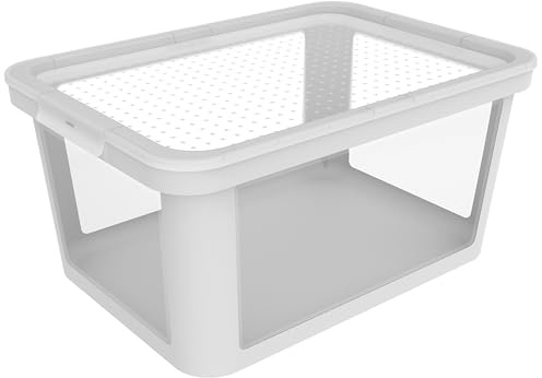 Rotho Albris Aufbewahrungsbox 45l mit Deckel, Kunststoff (PP recycelt), weiss/transparent, 45l (57.0 x 39.2 x 27.0 cm), Nicht zutreffend | Stapelboxen aus recyceltem PP, transparente Plastikbox mit Deckel, 45 L Volumen, storage boxes für klare Ordnung in Weiß
