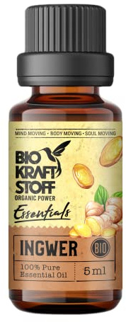 BiOKRAFTSTOFF - Essentials: INGWER Essenz, Naturaroma, BiO, VEGAN zum Einnehmen und Würzen 100% pures Ätherisches Öl