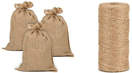 Lot 3 Sacs Toile de Jute, 42 x 70 cm, 220 gr/m2, 15kg -La Cordeline ACJN4270-L3 Naturel & Ficelle Jute Naturel Ø1.5mm ±100m pour Le Jardinage, Bricolage, activités manuelles BJN100