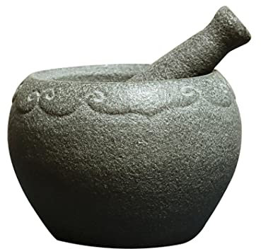 QPZK Juego De Mortero De Granito Y Mazas Sin Pulir, Tazón De Molinillo De Piedra Natural para Guacamole, Ensaladas, Trituradores De Hierbas, Molienda Y Aplastar Especias Grey