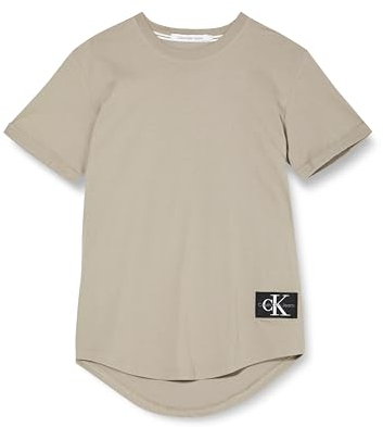 Calvin Klein Jeans Men Short-Sleeve T-Shirt Badge Turn Up Crew Neck, Beige (Elephant Skin), S