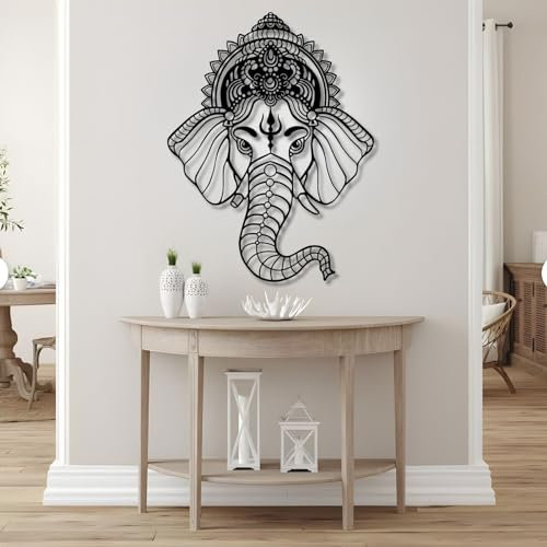 Wandkunst aus Metall mit Elefantenkopf, einzigartige Heimdekoration, großes Elefanten-Wandschild, Innen- und Außendekoration, Geschenk für Naturliebhaber, ethnische Heimkunst (105 x 76 cm, Schwarz) (S