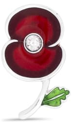 Official Royal British Legion Poppy with Crystal Stem and Leaf Pin