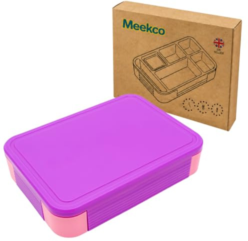 Meekco Lunch Box with Six Compartments – Large Capacity, Leakproof, BPA-Free, Microwave & Dishwasher Box – Bento Box with Spoon and Fork - Adult - Purple/Pink