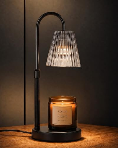 Funistree Black Candle Warmer Lamp Height Adjustable, Gifts for Women Men | Wax Melt Lamp with Timer & Dimmer, Birthday Gift for Her Mum, House Warming Presents, Modern Home Decor, with 2 Bulbs