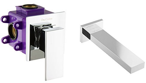 PaulGurkes Set eckig Unterputz mit Box Badewanne Waschtisch mit Wanneneinlauf Mischbatterie Einhandmischer Wanneneinlass Wasserhahn Zulauf Wanne Montagebox Chrom aus Messing