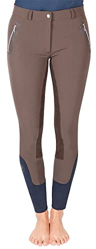 Pfiff 102675 Reithose Indira, Lederimitat Vollbesatz Damenreithose, Damen Braun 48