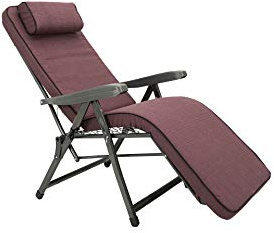 Tomaino - Silla tumbona acolchada para interior y exterior – Sillón reclinable para un perfecto relax – Cómoda y plegable, ideal para casa, jardín, terraza (Con pie, rojo)