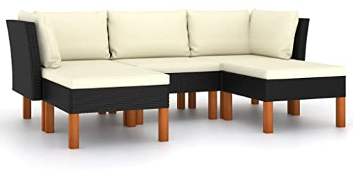 vidaXL Gartenmöbel 5-TLG. mit Kissen Sofa Lounge Sitzgruppe Garten Garnitur Gartenset Mittelsofa Ecksofa Gartensofa Poly Rattan Schwarz