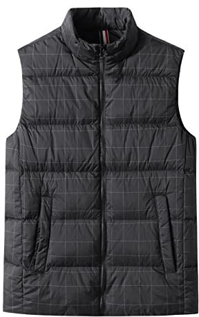 YUNHOME Angelweste Große Größe Weste Warme Weste Winterweste Winterkaro-Print Für Junge Männer Plus Dünger, Übergroßer Stehkragen, Leichte Daunenweste-Schwarz_7XL