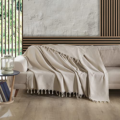 Milam London 100% Cotton Throws For Sofas | Beds | Settees | Bed Throw Double Size | Sofa Throws Large 2 Seater | Beige Throw 200 x 230 cm