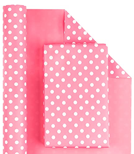 RUSPEPA Wendbare Geschenkpapierrolle – Pink Und Polka Dot Design Für Geburtstag, Urlaub, Hochzeit, Babyparty – 43,2 cm X 10 m