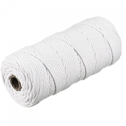 sourcing map Algodón Cuerda Cordel Cuerda Retorcido Trenzado Cordón, Blanco 3mm Diámetro 100m/109 Yardas para Pared Colgar, Colgar Plantas, Tejer, Macramé Anudar