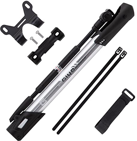 GIYO Mini cykel golvpump med mätare, bärbar och lätt cykeldäckpump, aluminium hög pumpvolym Presta/Schrader-rammontering Taiwan tillverkad (GM-641)
