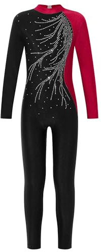 Nyeemya Maillot Gimnasia Ritmica Niña Brillantes Mono de Danza Jumpsute Deportivo Mono Ballet de Manga Larga Maillot Danza Clásica Niña Borgoña 15-16 años