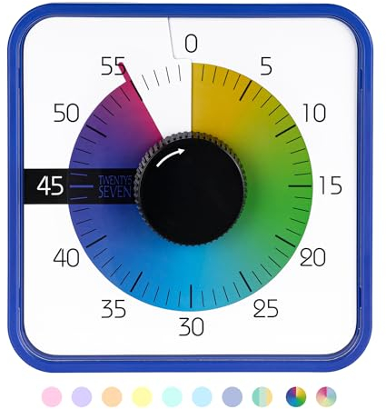 Minuteur visuel 19,1 cm, 60 Minutes et 1 Heure pour Enfants – Outil pédagogique en Salle de Classe, Compte à rebours mécanique pour Gestion du Temps d'examen, magnétique, coloré et Bleu Marine