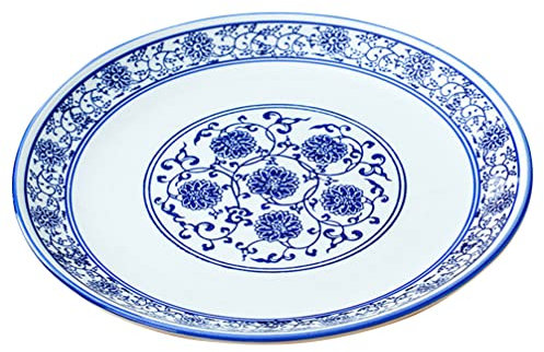 Assiettes de service en porcelaine bleue et blanche - Assiettes creuses de 25,4 cm - Assiettes rondes pour salade, crêpes, steak