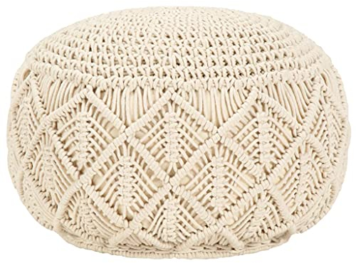 LAPOOH Makramee Sitzpuff, Pouf, Pouf Sitzkissen, Ottoman Puff, Sitzhocker, Handgefertigt 45 x 30 cm Baumwolle