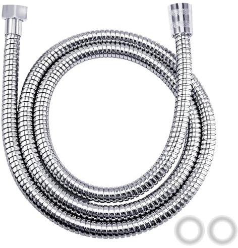 Vinabo Flessibile Doccia in Acciaio Inossidabile (G1/2 pollici, 150 CM),Tubo Doccia, Anti-Esplosione Resistente Alta Temperatura Anti-Torsione Cromo Tubo per Doccia Lungo, Argento