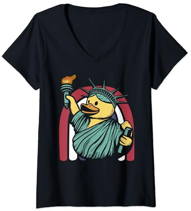 Statue of Liberty Rubber Duck New York Duckling V-Neck T-Shirt