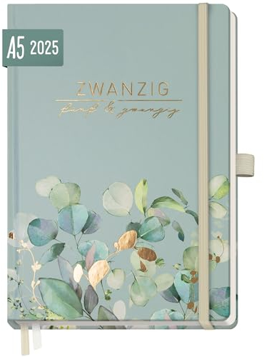 Häfft® Wochen-Notiz-Kalender 2025 A5 Minty Leaves Buchkalender, Terminplaner Notiz-Timer, Wochenkalender, Organizer, Terminkalender mit Einstecktasche - nachhaltig & klimafreundlich
