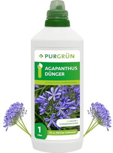 Purgrün® Agapanthus-Dünger 1 Liter – Spurennährstoffe für prächtige Blüten – Extra Kalium fördert die Widerstandskraft – Ergiebiges Konzentrat für 200 Liter Gießwasser – Premium-Flüssigdünger