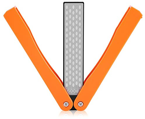 Gsycle 2PCS Dual Grit Diamond Sharpening Stone, 400/600 Grit Handheld Knife Sharpener Folding Pocket Size Knife Tool Sharpener for Sharpening Knife, Garden Shears(Orange)