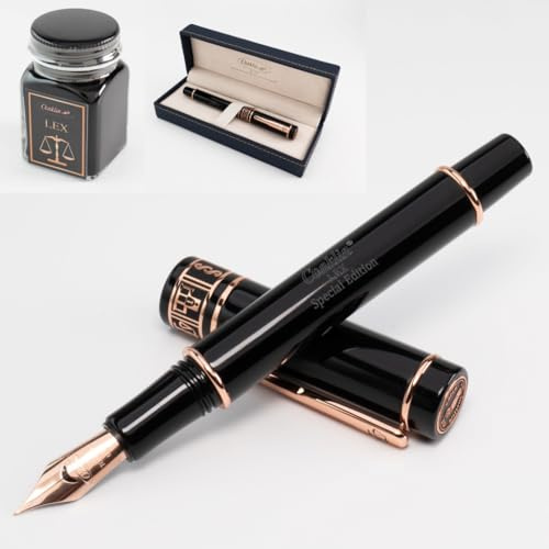 Conklin LEX Stylo-plume noir – Plume Stub, instrument d'écriture de luxe avec bordure en or rose 18 carats – Cadeau idéal pour les avocats, les juges et les professionnels du droit
