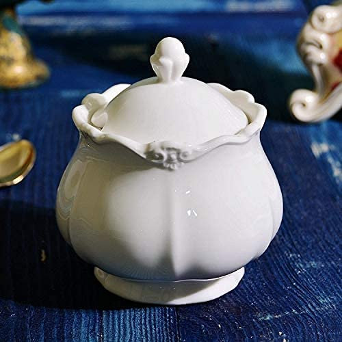 GLJTUO Ensemble De Cuillères Et Pots À Sucre en Céramique, Réservoir De Stockage des Aliments, Petit Sucrier en Porcelaine Blanche avec Cuillère Et Couvercle, Costume pour Boire du Café