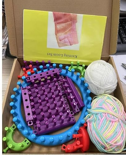 ilauke Webrahmen Set - DIY Kunststoff Webrahmen inkl. 1 Lila Abnehmbare und 1 Blaue Runde Nicht Abnehmbare Mit 3 Häkelnadeln, 2 Garnkugeln, Für Anfänger