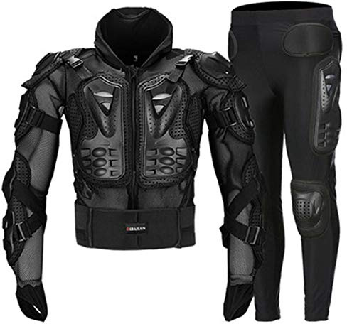 Hcclijo Motorrad Ganzkörperpanzerung Für Herren Atmungsaktiv Motorradjacke Anzug Motobiker Motocross Rüstung Schutzausrüstung Black Suit XL