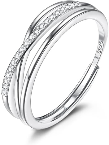 JeweBella Ring Silber 925 Damen Verstellbar Ringe Frauen Stapeln Daumenring Fingerring Eheringe Engagement Promise Ring Verlobungsring Damen Ring Damen Schmuck mit Geschenkkarte