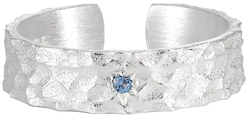 NicoWerk Damen Silberring gehämmert aus 925 Sterling Silber Rustikal Ausgefallen Keltig Matt mit Stein Struktur Bandring Verstellbar Offen SRI1096