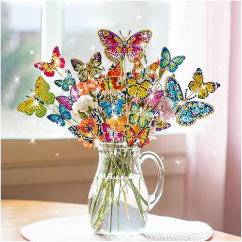 20 Stück Diamond Painting Set,Diamond Painting Erwachsene Kinder Schmetterling Bilder, Bastelset Kinder für Dekoration von Gärten und Balkonen, Geschenke für 8-10 Jahre Mädchen (Schmetterling)