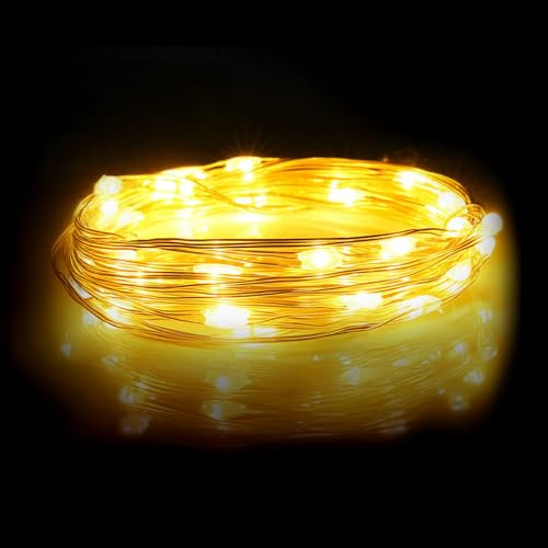 VoltShine Guirnalda de luces LED con alambre de cobre, batería 3AA, 2 m, luz blanca cálida - ideal para decorar y ambientar espacios interiores y exteriores.