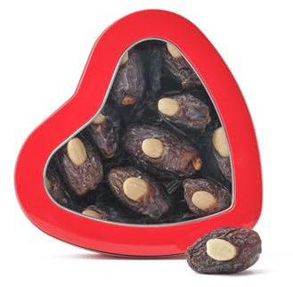 Walnut Tree Medjool Dates Gift Tin with Almonds – Luxury Heart-Shaped Selection, Handpacked in the UK – Great Taste Award Winner – Premium Food Gift, 270g