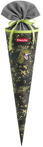 Step by Step Schultüte „Dino Torex“, grün, passend zum Schulranzen, aus recycelten PET-Flaschen, Verschluss aus Stoff,5 l Füllvolumen, 70 cm Höhe