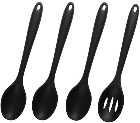 Langen Griff Silikon Kochlöffel, 4 Stück Küchenhelfer Silikon Set, Kochlöffel silikon Rührlöffel, 27,5 x 5,5 cm Küchen Löffel, Silicone Mixing Spoons für Küche, Kochen, Backen, Rühren