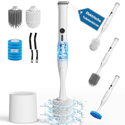 Leebein Electric Toilet Brush and Holder Set, Electric Toilet Bowl Scrubber Kit with 8 Replaceable Heads, Disposable Brush with 6 Wand Cleaner Refills, 2 Pcs Crevice Cleaning Brush