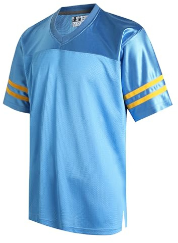 DEHANER Retro Classic Football Jerseys for Men Unisex Workout Dry-Fit Shirts Sports Uniforms Casual Tops, Yellow Stripe-Light Blue Jersey, 3XL