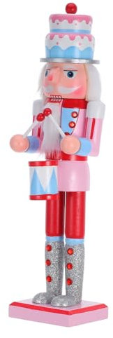 Cabilock Schiaccianoci Bambina in Legno Decorazione Natalizia Tema Rosa Statuetta Artigianale Per Casa e Ufficio Ornamento Da Tavolo