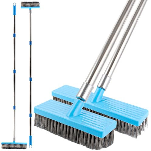 Oungy 2 Stück Drahtbesen mit Stiel 160cm, StraßEnbesen mit Stiel 30cm, 20cm Strassenbesen aus Edelstahl, Effiziente Moosentfernung, Drahtbürste für Terrasse Deck Garten Dusche Wand Garage
