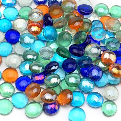 APOMOONS 120pcs Mini Glass Pebbles, Mixed Colour Glass Beads for Vases, 500g Glass Gems Pebbles, Decorative Aquarium Glass Stones Fish Tank Rocks for Home Art Craft Vase Filler
