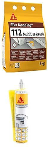 SIKA - Kit Malta da riparazione pronta all’uso, multiuso per ripristino Calcestruzzo e Ancorante Chimico a rapido indurimento per Fissaggio su Calcestruzzo e Muratura