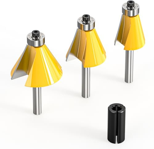 QCDENG 3 x Fasenfräser-Bits, 6,35 mm Schaft, 2,5 cm Schnittlänge, 38,1 cm, 57,8 cm, 30 Grad Schnittwinkel mit Fräs-Spannzange