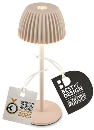 BRILONER - Riffle Nano LED Tischlampe kabellos IP44 mit Lichtkante, 6 x 15,5 cm, Touchdimmer, Akku tauschbar, Nachttischlampe, LED Lampe, Akku Lampe, German Design Award Winner 2025, Beige