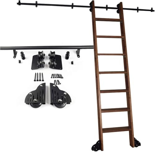 Misorat Rolling Ladder Hardware Library Sliding Ladder Hardware Kit 3.3ft-20ft Round Track/Rail(No Ladder) Mobile Ladder Track, with Floor Roller Wheels,120cm Track kit