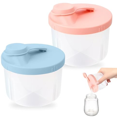 2 Stück Tragbarer Milchpulver Aufbewahrungsbox,Milchpulver Box Drehbarer,Milchpulver Box mit 4 Fächern,Luftdichte Milchpulver zur Aufbewahrung von Baby Milchpulver,für Reisen und Alltag